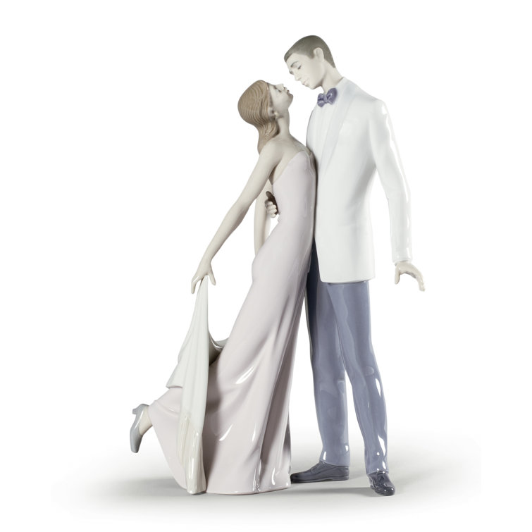 Elegant Porcelain Anniversary Couple Figurine in Pink and White
