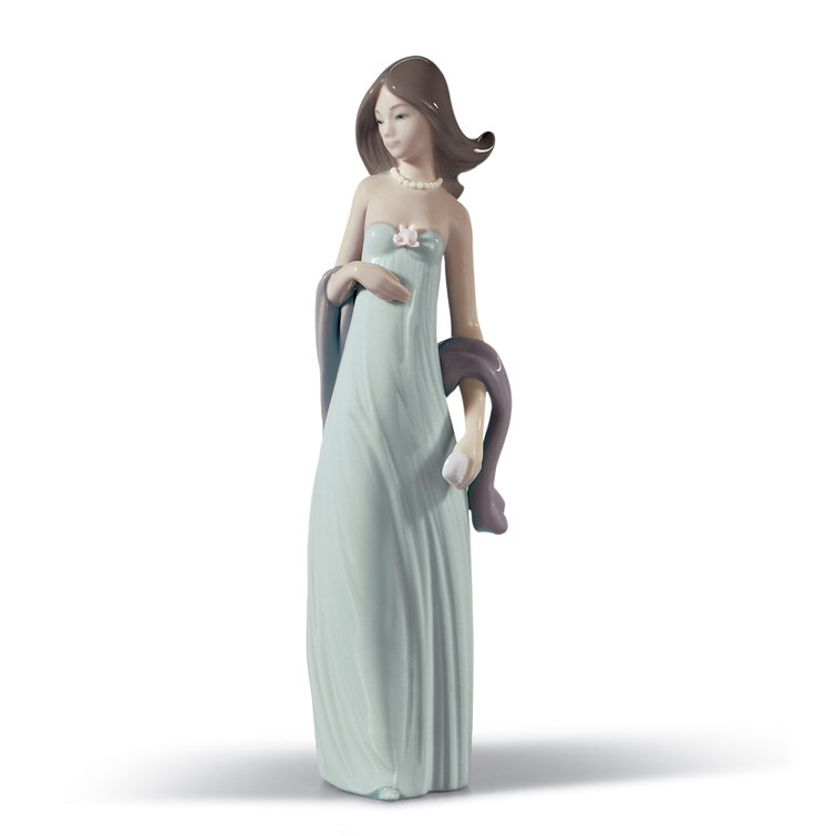 Elegant Pale Blue Porcelain Woman Figurine, 8 Inches