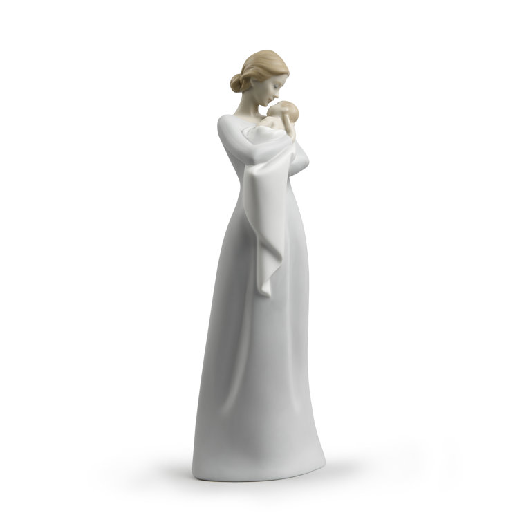 Matte Satin Green Porcelain Mother and Baby Figurine