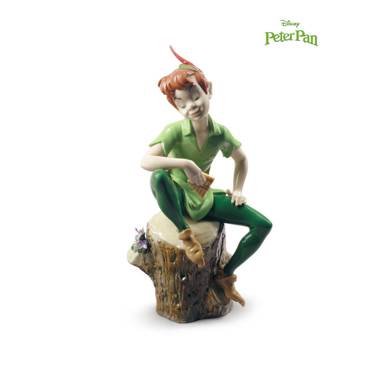 Enchanted Peter Pan Glazed Porcelain Sculpture, Handcrafted in Spain