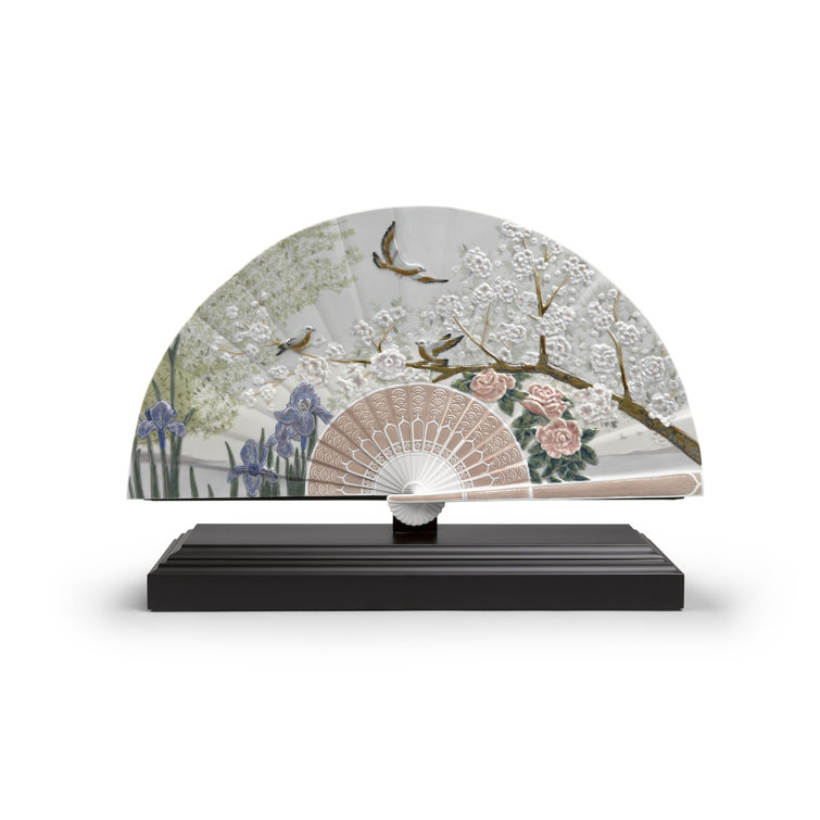 Spring Blossom Porcelain Fan with Iris and Cherry Flowers