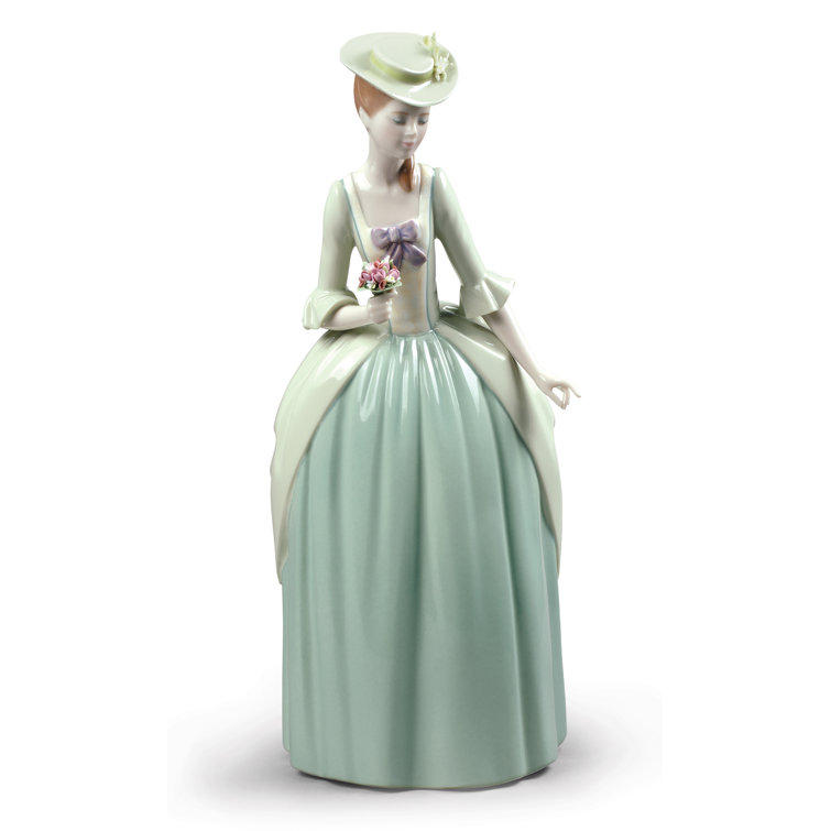 Elegant Pastel Porcelain Lady Figurine with Flowers