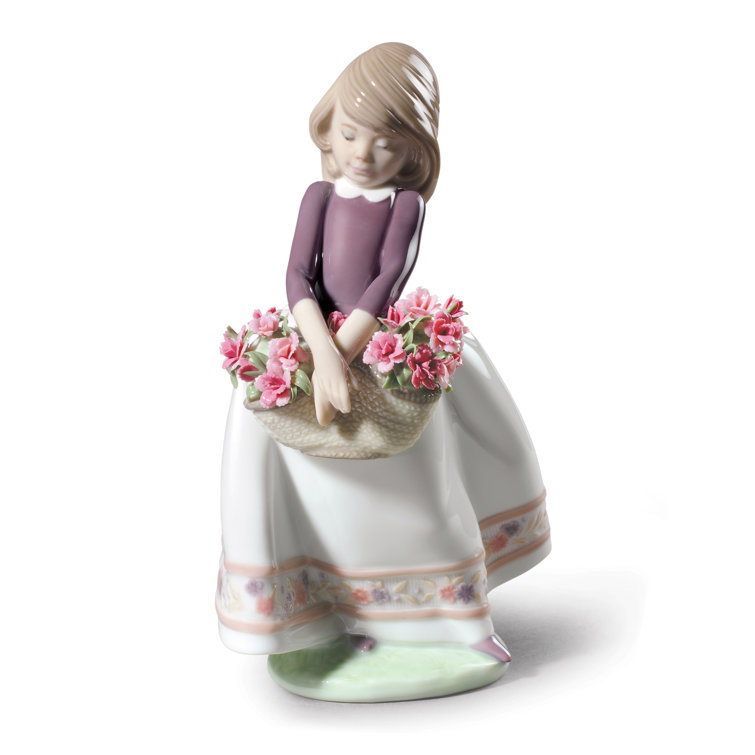 Spring Blossom Girl Porcelain Figurine with Floral Basket