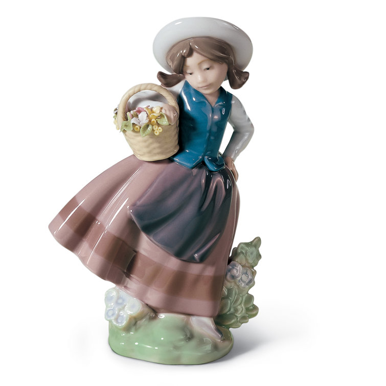 Spring Blossom Porcelain Girl with Flower Basket Figurine