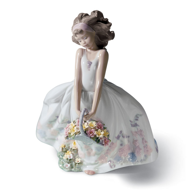 Spring Floral Porcelain Girl Figurine with Basket