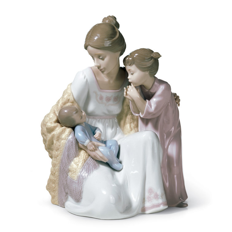 Eloquent Porcelain Family Figurine: Mother, Daughter, and Baby