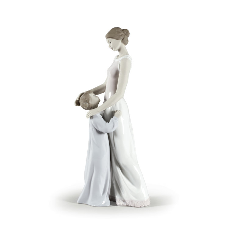 Elegant Porcelain Mother and Daughter Figurine, 14.5" Tall