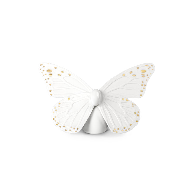 Glossy White and Gold Porcelain Butterfly Figurine