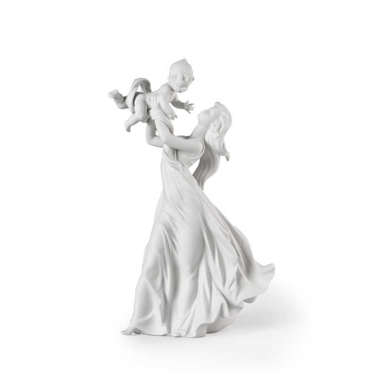 Elegante Crystal Maternal Embrace Statue, Matte White