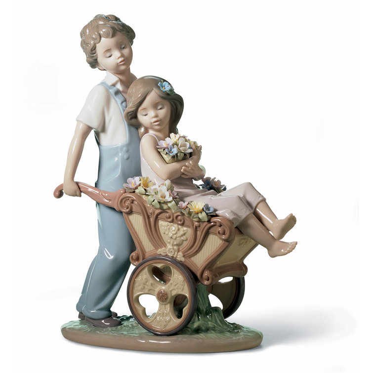Romantic Springtime Porcelain Couple Figurine with Flowers