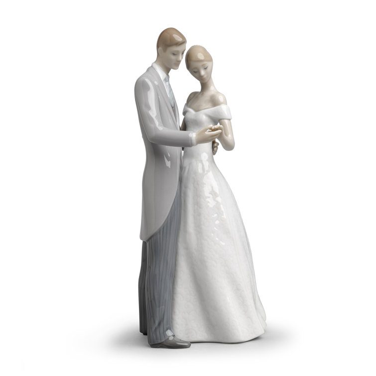 Handmade Porcelain Couple Figurine in White and Gray
