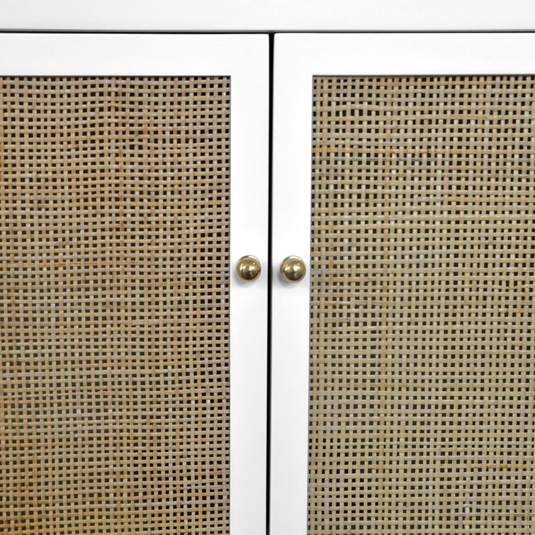 Alden White Lacquer & Cane Accent Cabinet with Brass Hardware