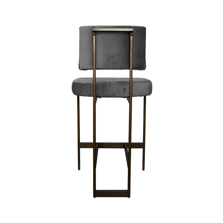 Gray Velvet and Bronze Metal Counter Stool