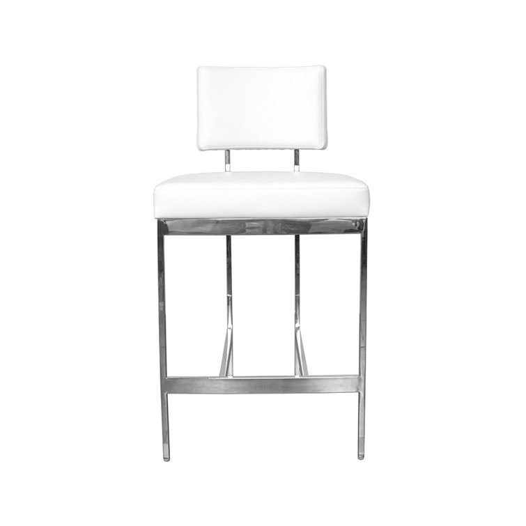 Baylor 26'' White Velvet Nickel Base Modern Counter Stool