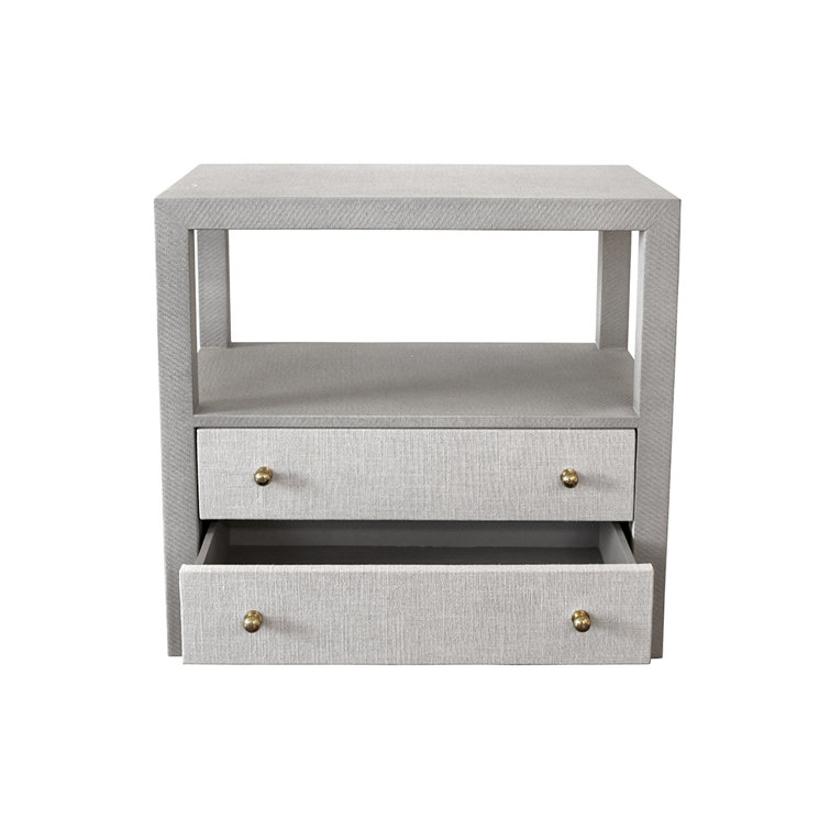Gray Grasscloth and Metal Rectangular End Table with Storage