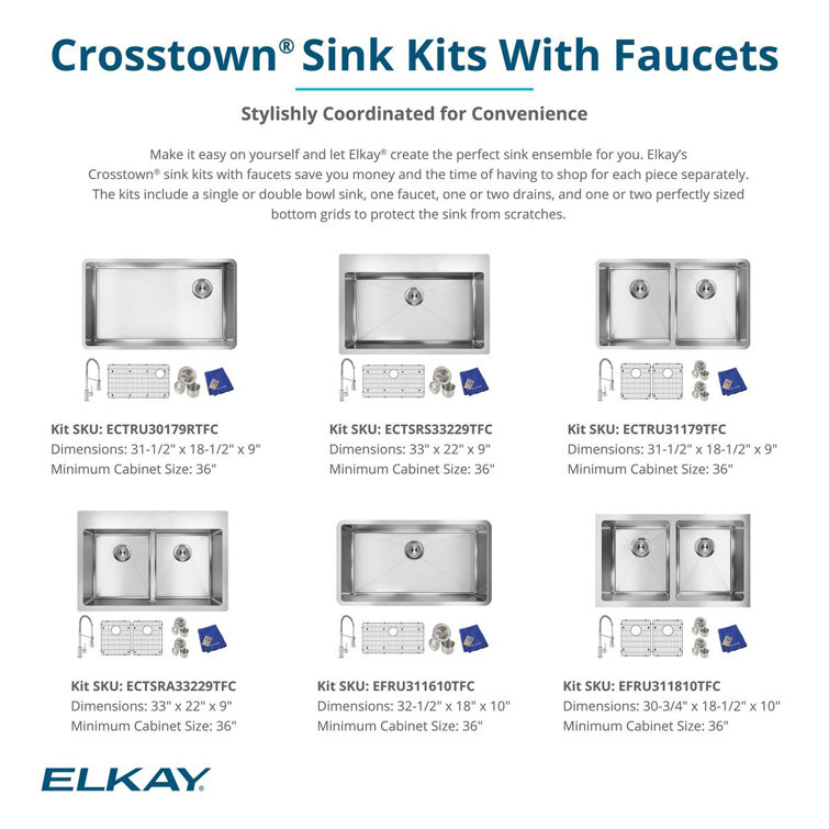 Crosstown Stainless Steel 32.5" Drop-In Single Bowl Sink Kit