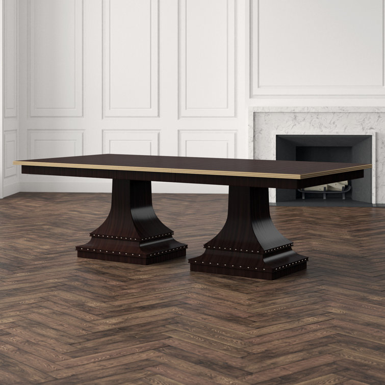 Siena Contemporary Mahogany Extendable Dining Table with Brass Details