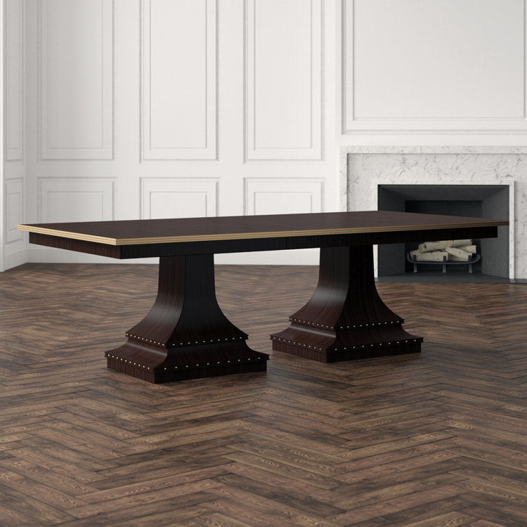 Siena Contemporary Mahogany Extendable Dining Table with Brass Details