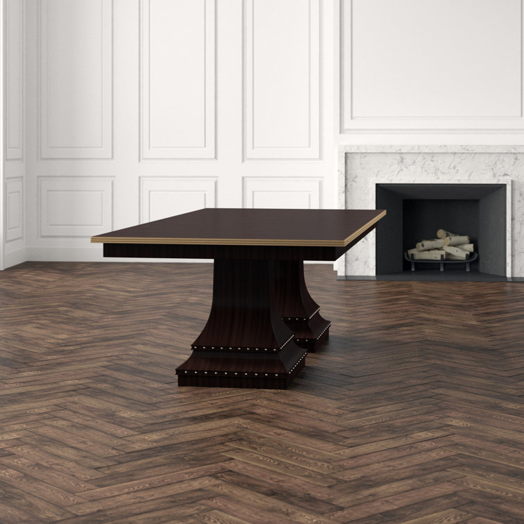 Siena Contemporary Mahogany Extendable Dining Table with Brass Details
