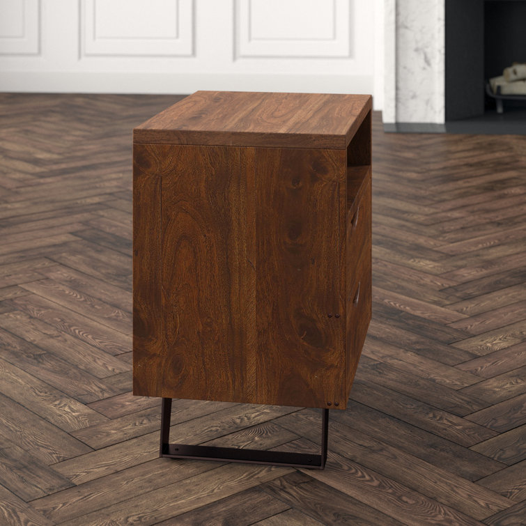 Acacia Wood 2-Drawer Nightstand with Metal Legs