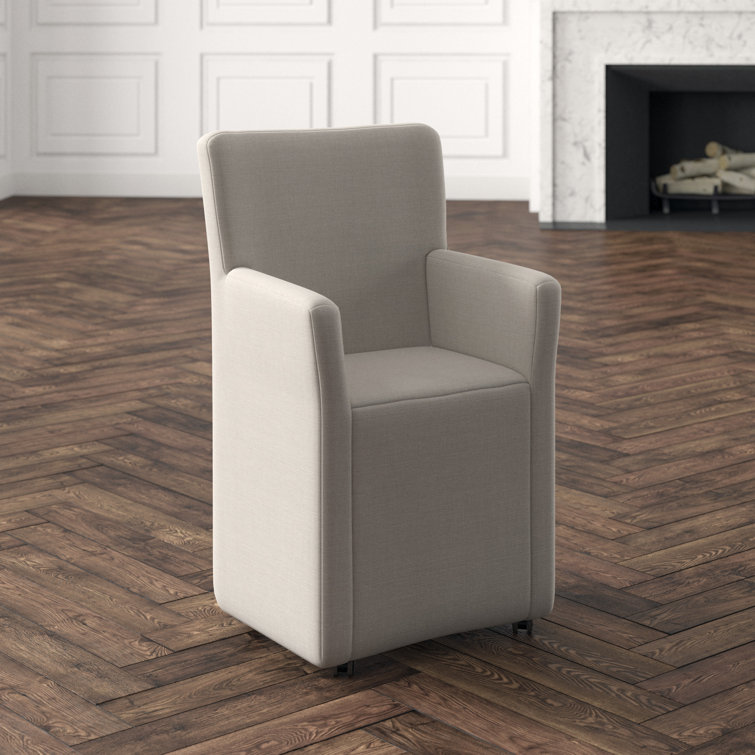 Lily Off-White Linen Upholstered Dining Chair with Casters