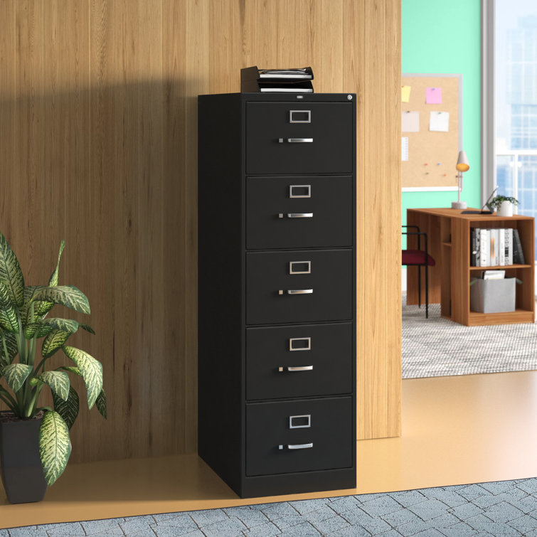Sleek Black 5-Drawer Legal Size Lockable Vertical Filing Cabinet