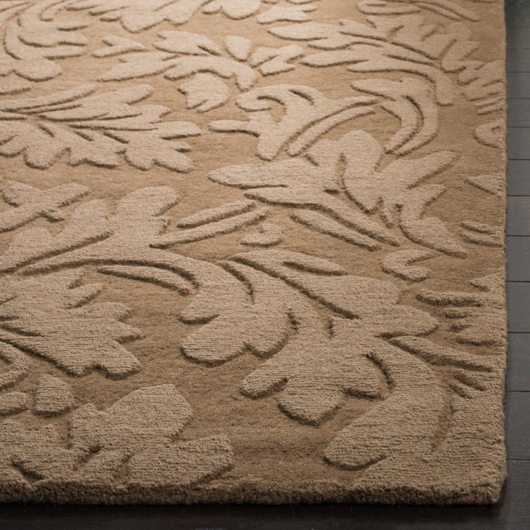 Hand-Tufted Light Brown Wool and Cotton Square Rug