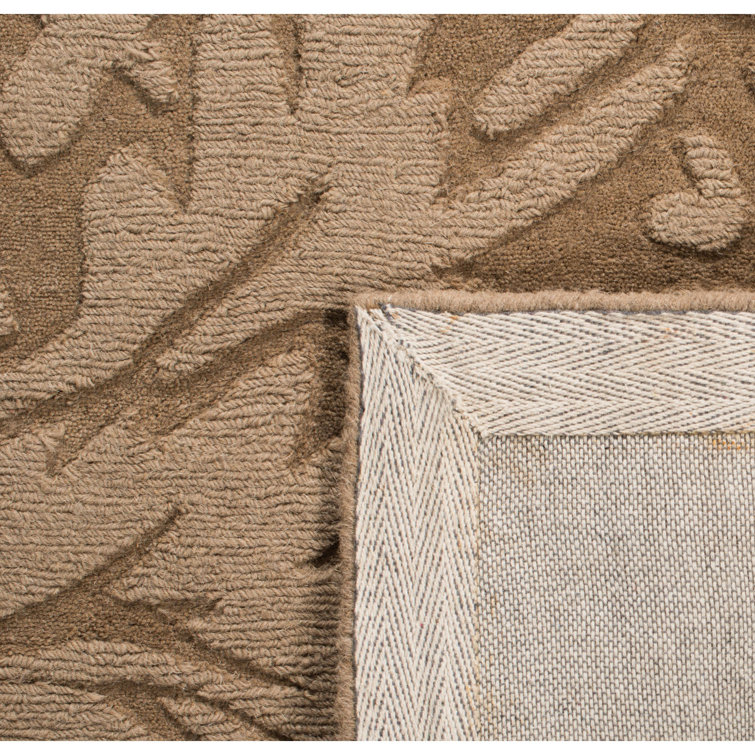 Hand-Tufted Light Brown Wool and Cotton Square Rug