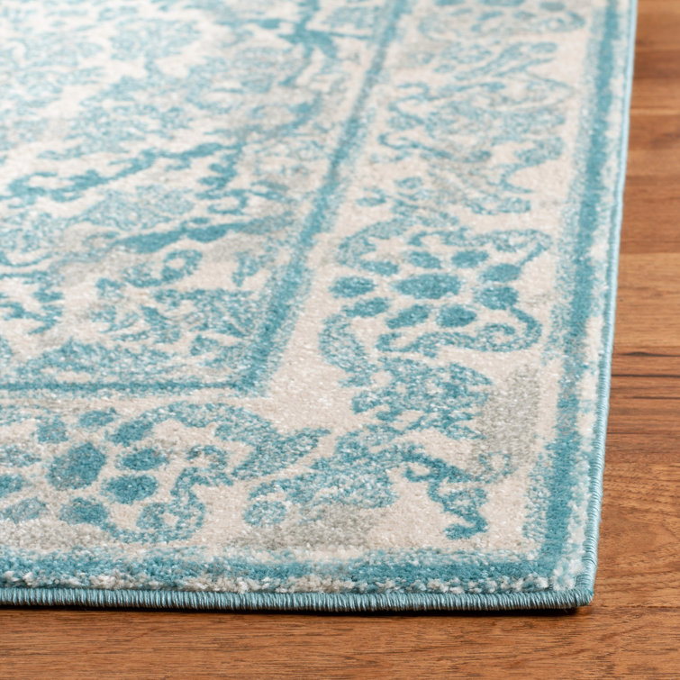 Ivory and Light Blue Rectangular Synthetic Area Rug, 11' x 15'
