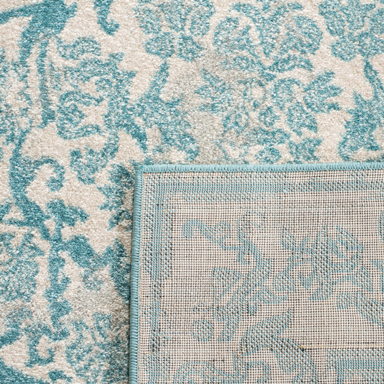 Ivory and Light Blue Rectangular Synthetic Area Rug, 11' x 15'