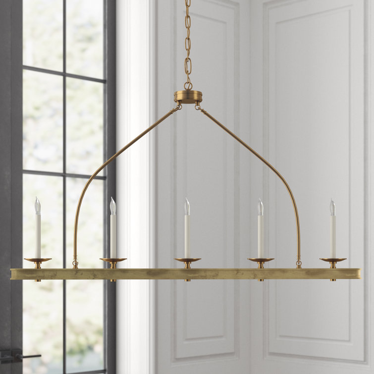 Launceton 5-Light Linear Island Pendant in Antique-Burnished Brass
