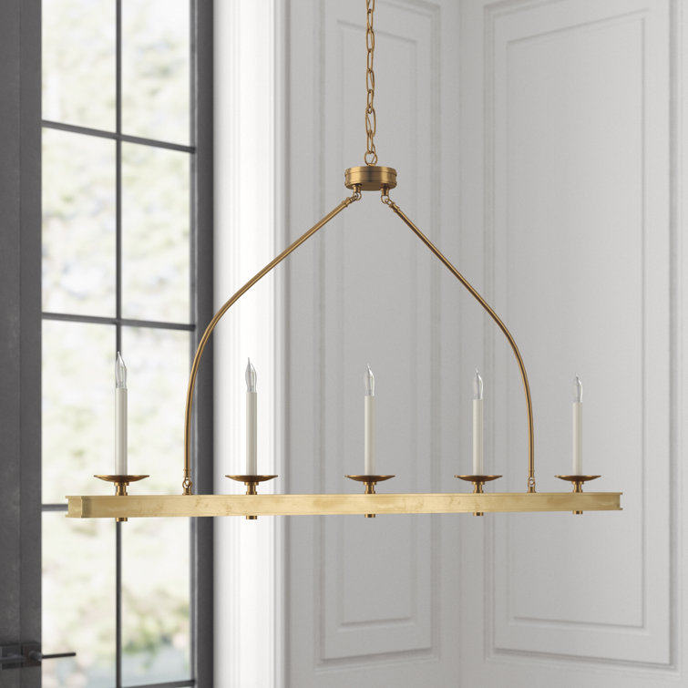 Launceton 5-Light Linear Island Pendant in Antique-Burnished Brass