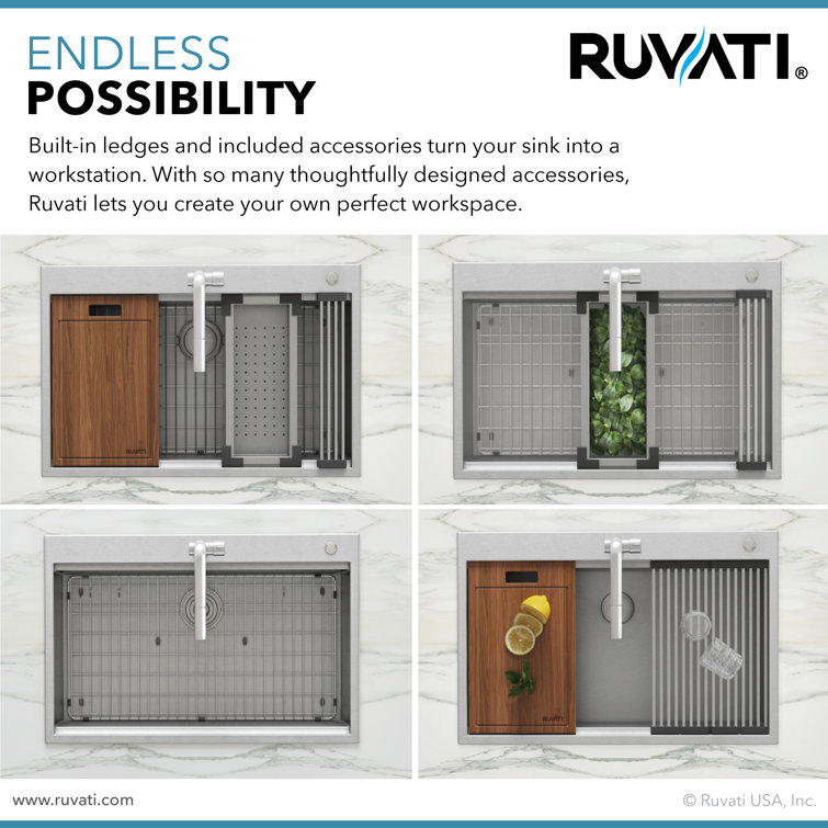 Ruvati 25" Stainless Steel Workstation Kitchen Sink with Wood Cutting Board