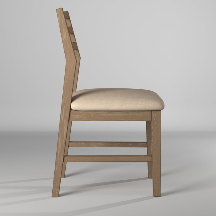 Transitional Beige Upholstered Ladderback Side Chair in Weathered Pine