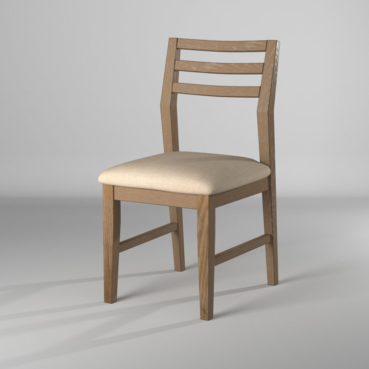 Transitional Beige Upholstered Ladderback Side Chair in Weathered Pine