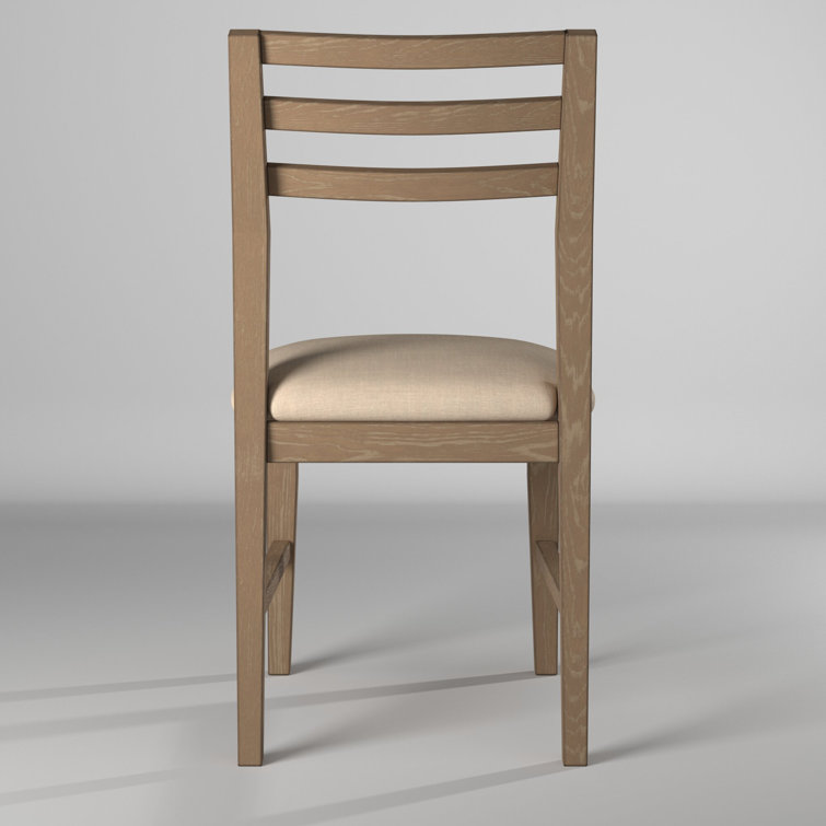 Transitional Beige Upholstered Ladderback Side Chair in Weathered Pine