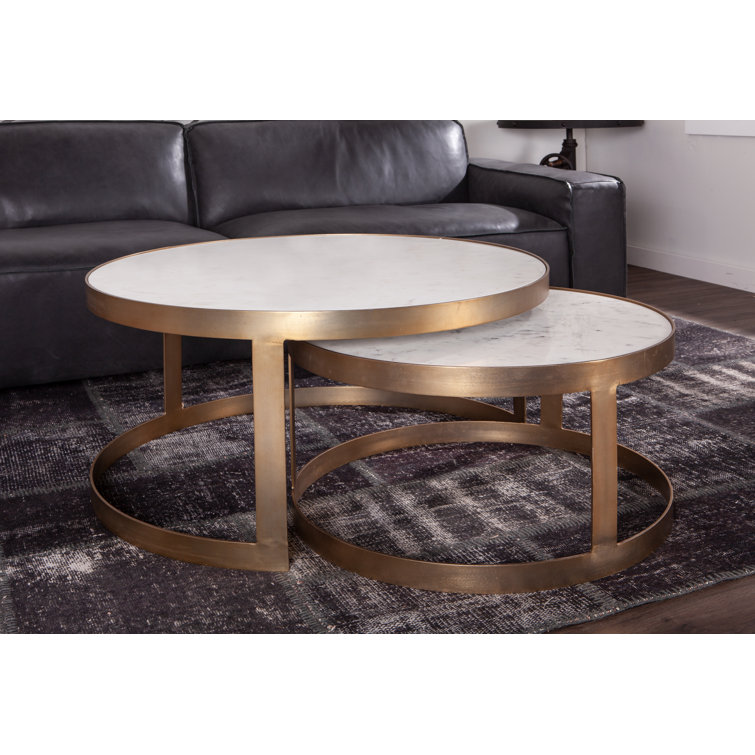 Gold and White Marble Round Nesting Coffee Tables