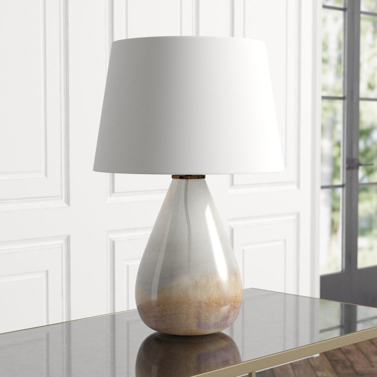 Smoke Ombre Glass Table Lamp with White Linen Shade