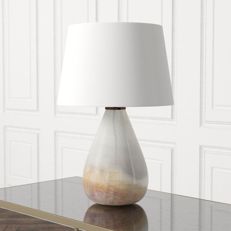 Smoke Ombre Glass Table Lamp with White Linen Shade