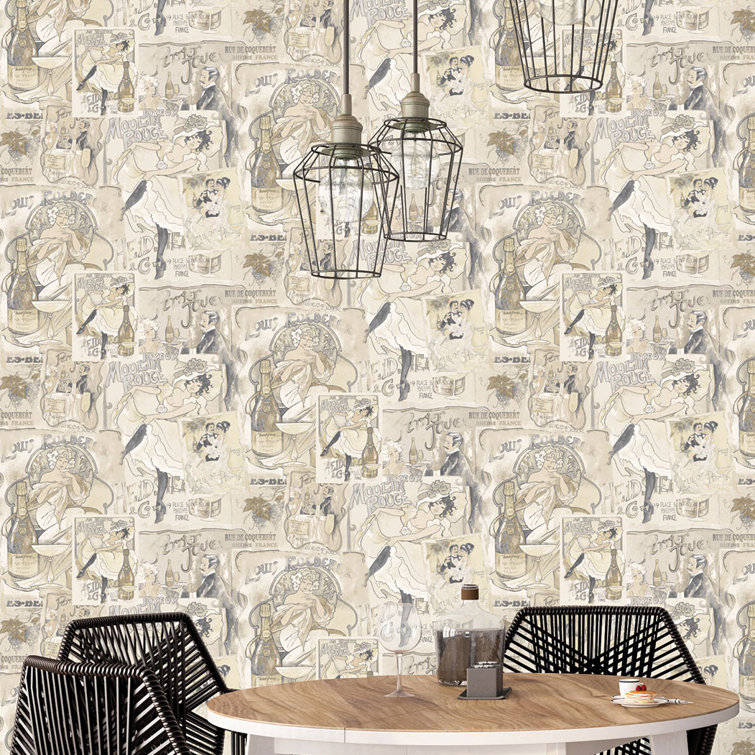 Nostalgie Champagne Posters 32.81' L x 20.87" W Smooth Wallpaper Roll
