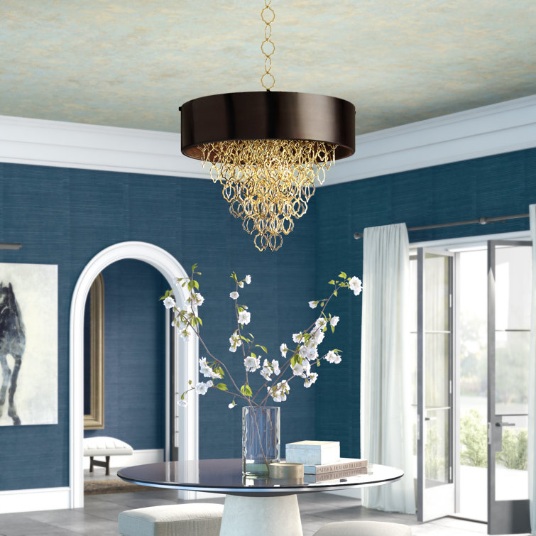 36" Bronze and White Glass Drum Pendant Light