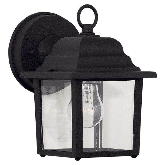 Black Mission Style Outdoor Wall Lantern with Clear Glass