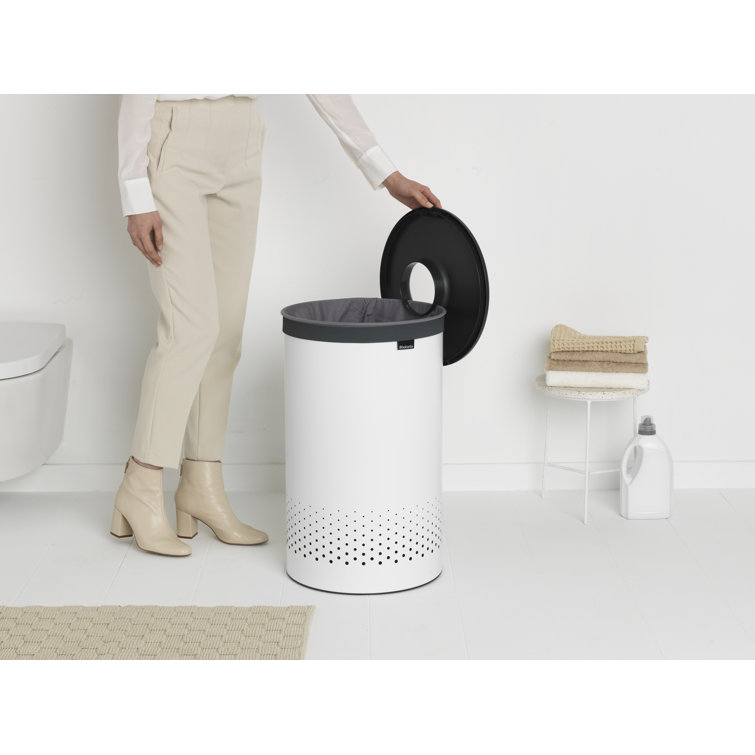 White Plastic Upright Laundry Hamper with Lid