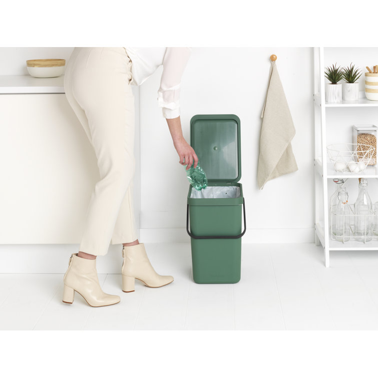 Fir Green Plastic Recycling Bin with Removable Lid, 6.6 Gallon