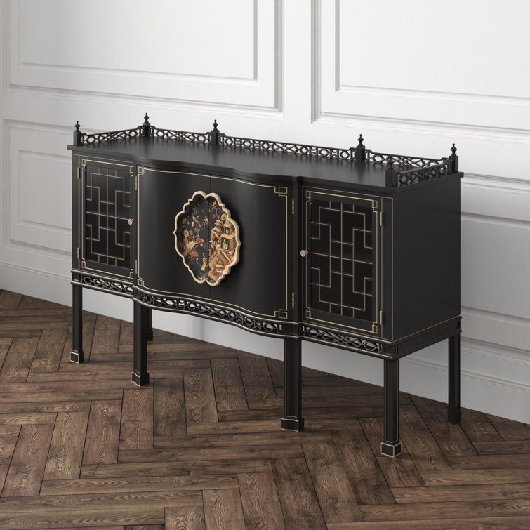 Antique Gold Gilt and Black Chinoiserie Sideboard
