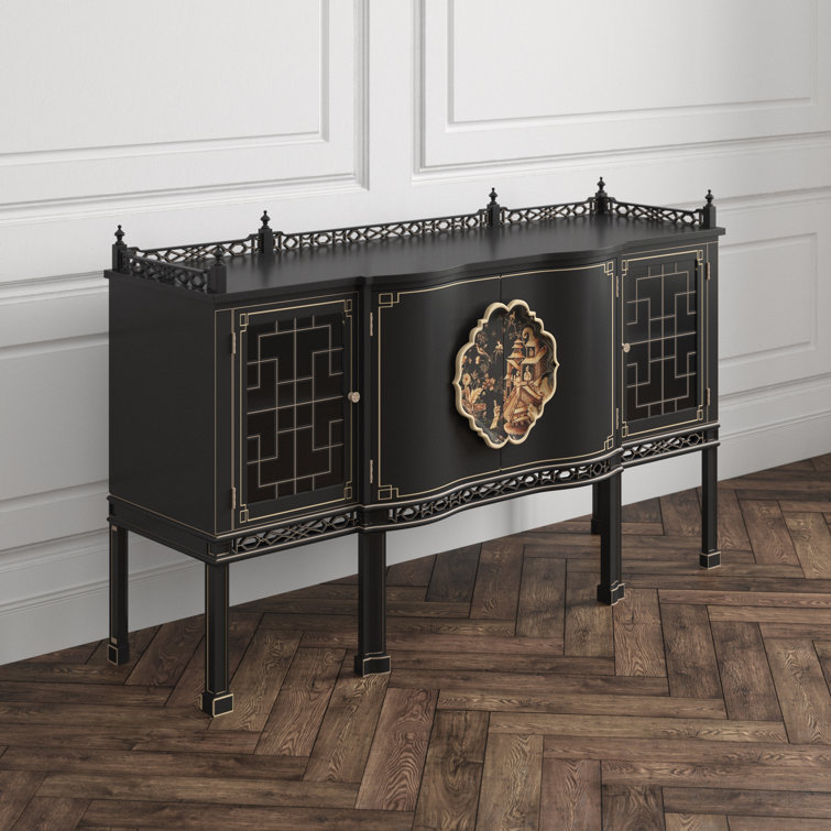 Antique Gold Gilt and Black Chinoiserie Sideboard
