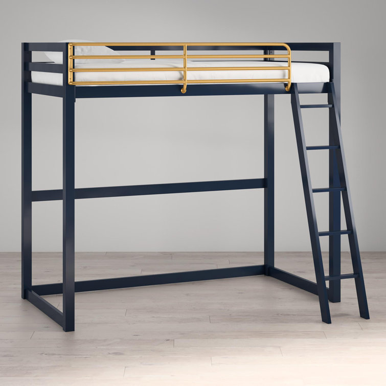 White and Gold Twin Metal Loft Bed with Headboard