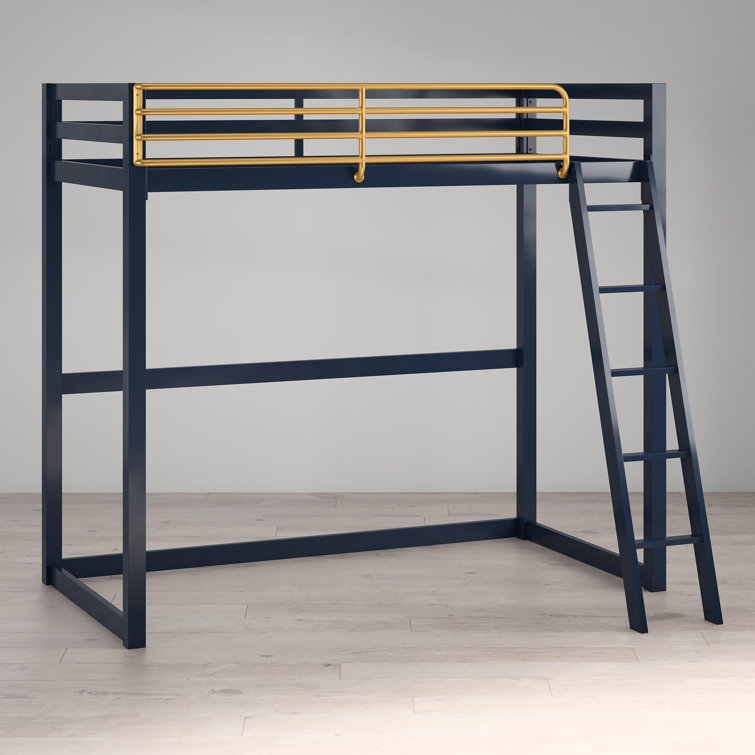 White and Gold Twin Metal Loft Bed with Headboard
