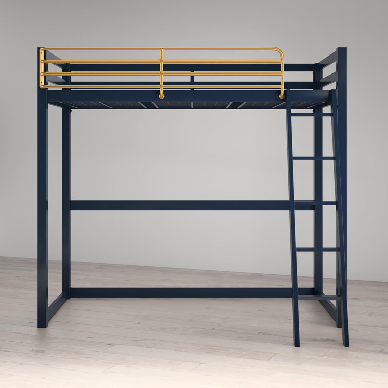 White and Gold Twin Metal Loft Bed with Headboard