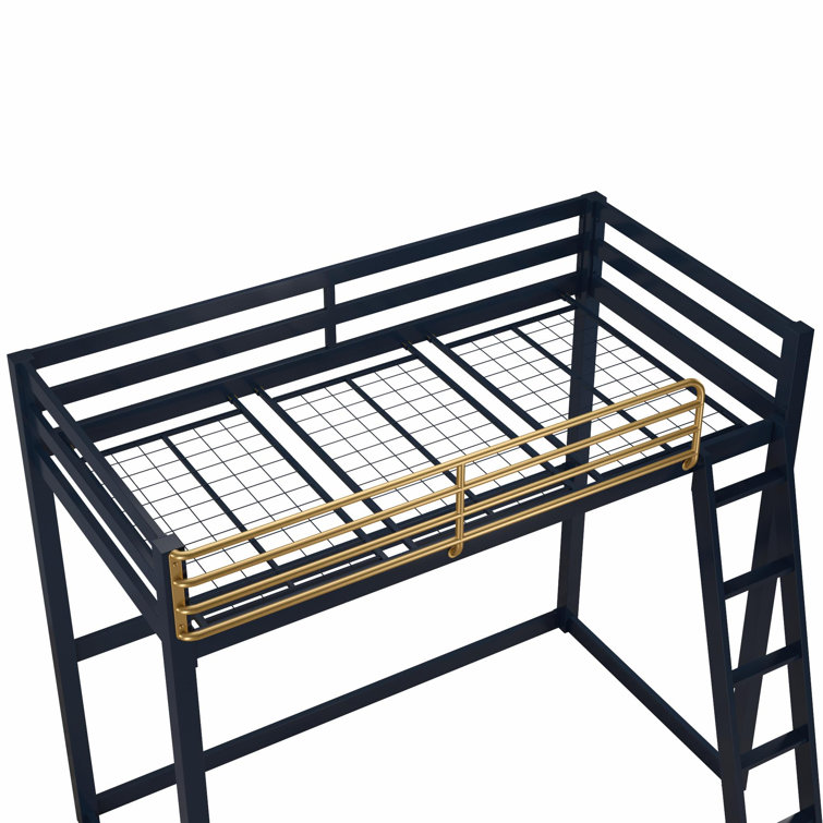 White and Gold Twin Metal Loft Bed with Headboard